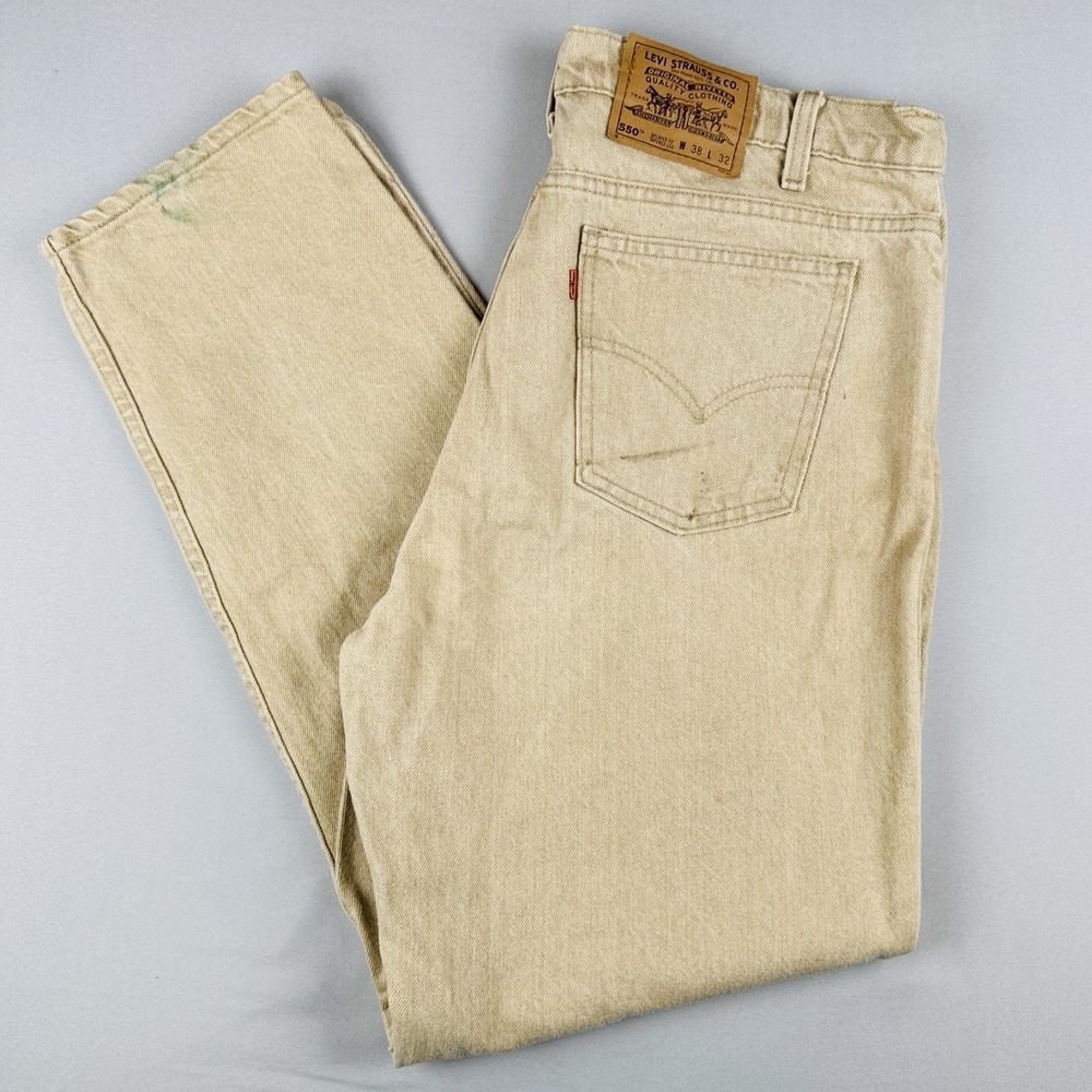 Vintage Levis 550 Orange Tab USA Made Stone Wash Beige Jeans 36x32